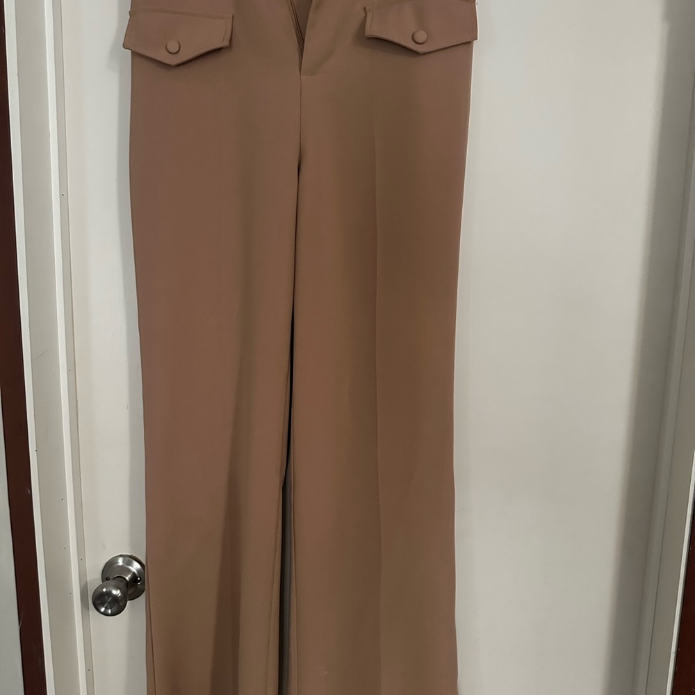 Tan High-Waisted Wide Leg Pants